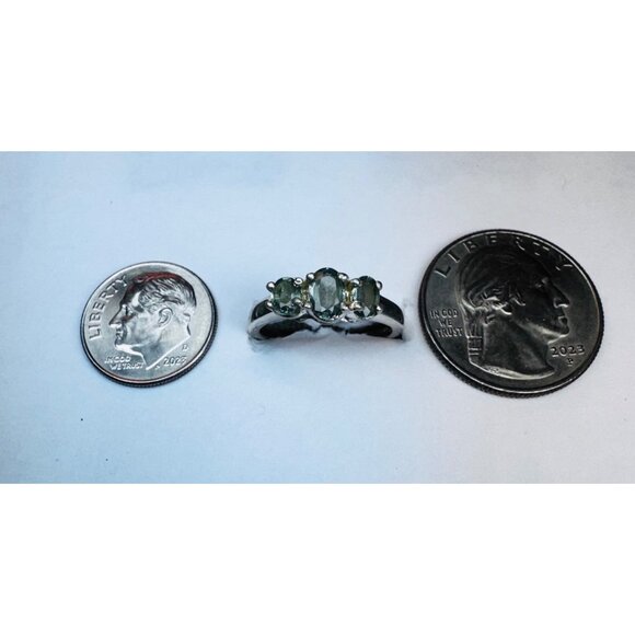 Estate 925 Sterling Silver Triple Green Gemstone Ring Size 6.5 Vintage Jewelry - Picture 8 of 11